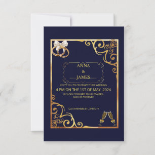 Goldene Einladungskarte mit eleganten Gold-Blume