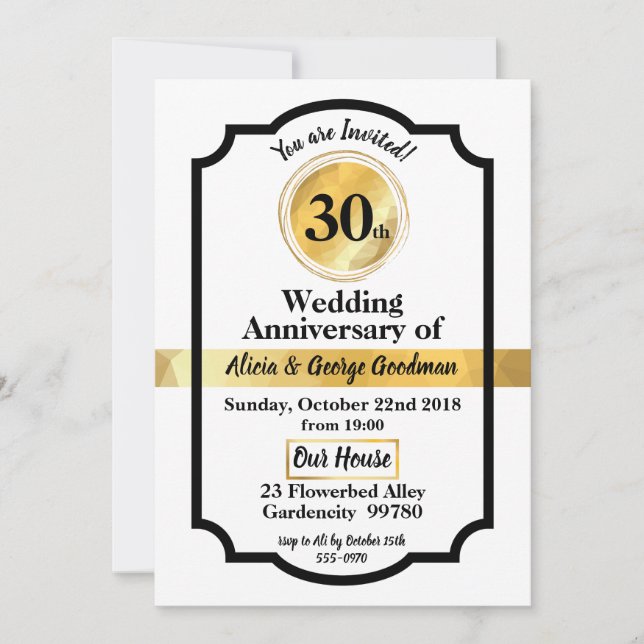 Goldene Einladungskarte zum Hochzeitstag (Vorderseite)