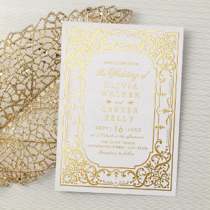 Goldene elegante aufwendige romantische Vintage-Ho Folieneinladung