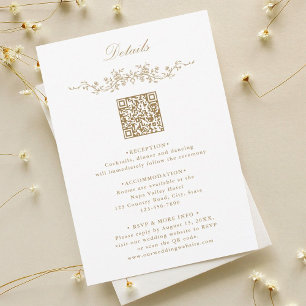 Goldene elegante Blumenrand-QR-Code-Hochzeitsdetai Begleitkarte