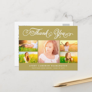 Goldene elegante Schrift 5 Foto-Abschieds-Dankesch Postkarte