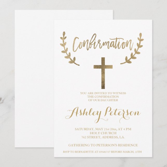 Goldene, elegante Typografie-Bestätigung Einladung (Vorne/Hinten)