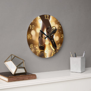 Goldene Eleganz: Ballerina Schuhe auf Gold Bokeh Große Wanduhr