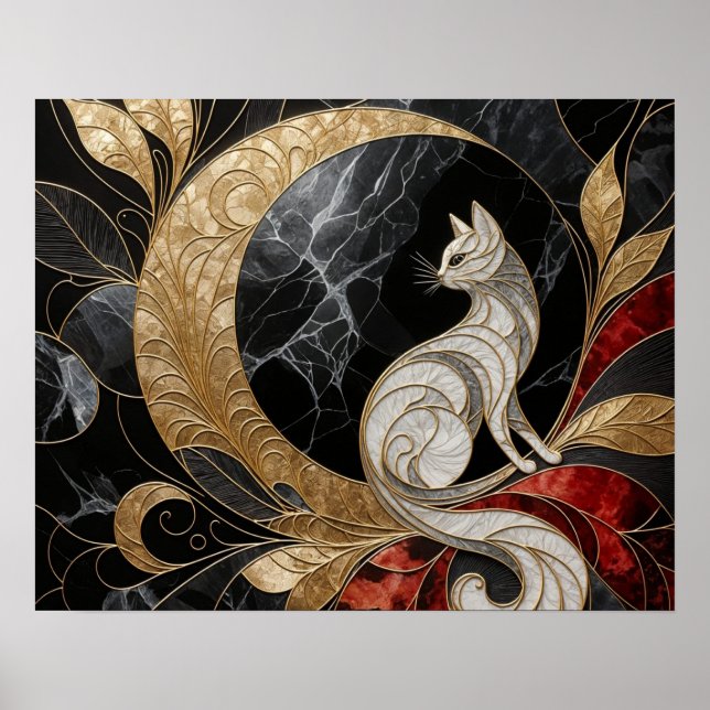 Goldene Eleganz: Die verzauberte Katze Poster (Vorne)