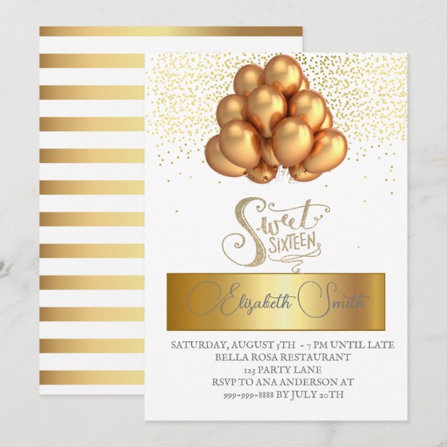 Goldene Eleganz, Einladung von 16 . Geburtstag (Vorne/Hinten)