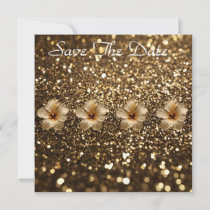 Goldene Eleganz: Gold Hibiskus Schimmer Save The Date