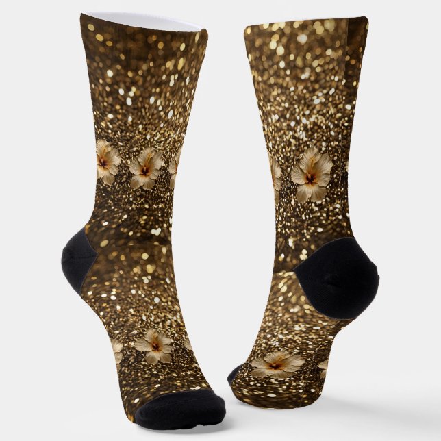 Goldene Eleganz: Goldener Hibiskus-Shimmer Socken (Gewinkelt)