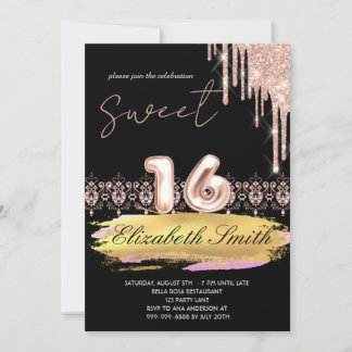 Goldene Eleganz, Rose Gold 16 . Geburtstag Einladung