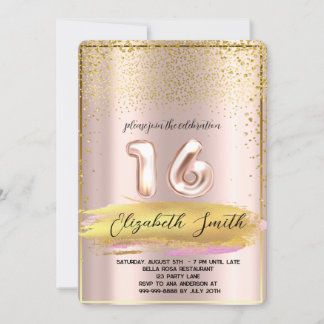 Goldene Eleganz, Rose Gold 16 . Geburtstag Einladung