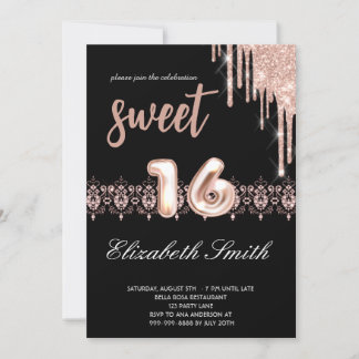 Goldene Eleganz, Rose Gold 16 . Geburtstag Einladung