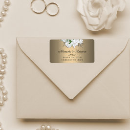 Goldene Eleganz und Weiße Rosen Hochzeit Adressaufkleber