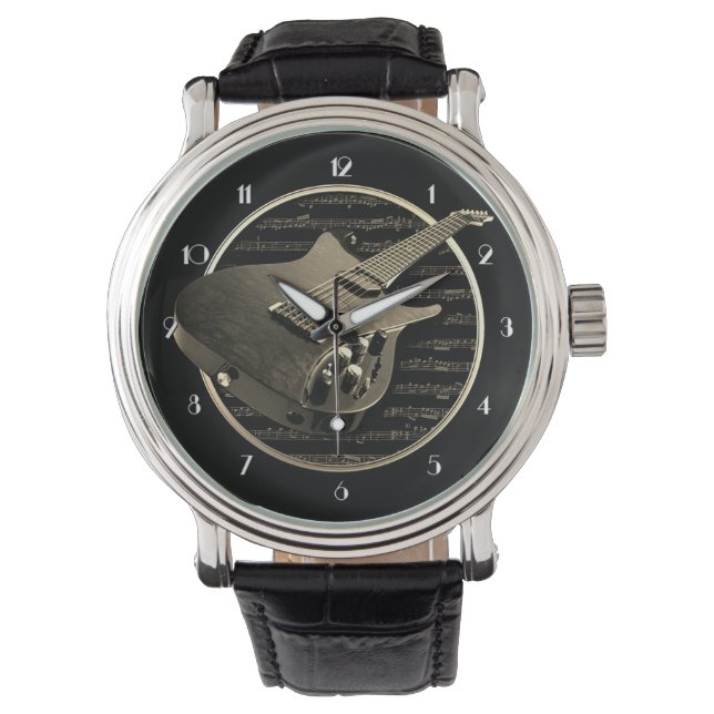 Goldene elektrische Gitarrenüberwachung Armbanduhr (Vorderseite)