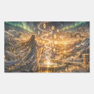 Goldene Elfen-Fantasy-Lichter – Impressionistische Rechteckiger Aufkleber