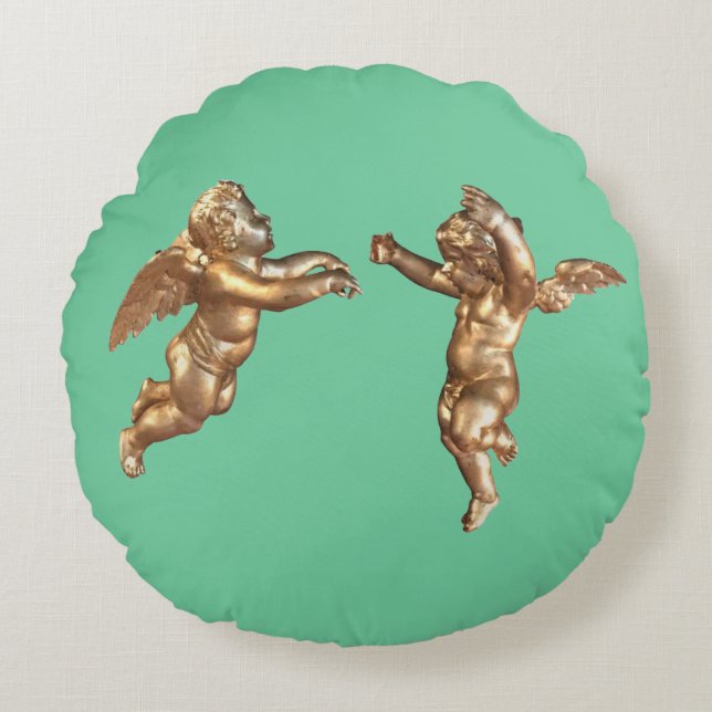 Goldene Engel Rundes Kissen (Vorderseite)