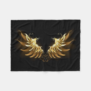 Goldene Engelsflügel auf schwarzem Hintergrund Fleecedecke