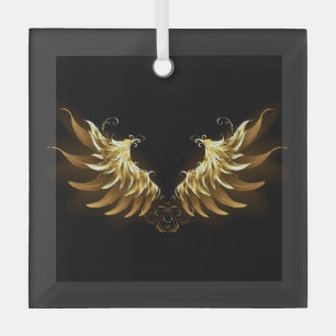 Goldene Engelsflügel auf schwarzem Hintergrund Ornament Aus Glas