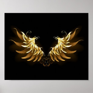Goldene Engelsflügel auf schwarzem Hintergrund Poster