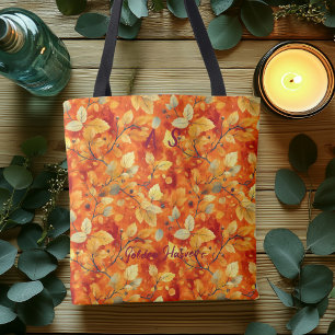 Goldene Erntetasche mit lebendigen Herbstblättern Tasche