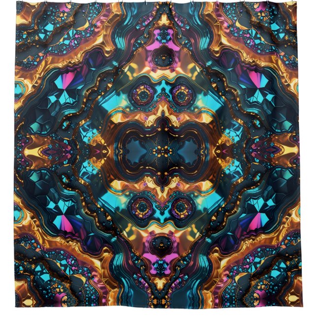 Goldene Erzvenen mit glänzenden Edelsteinen Duschvorhang (Vorderseite)