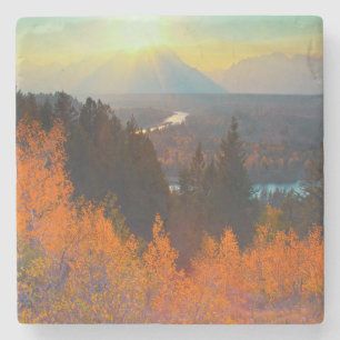 Goldene Espen oberhalb des Snake River bei Sonnenu Steinuntersetzer