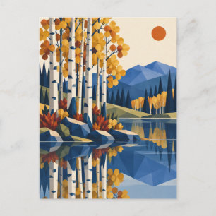 Goldene Espen-See-Volkskunst-Landschaft-Grußkarte Postkarte