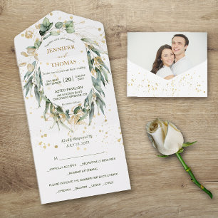 Goldene Eukalyptus-Foto Hochzeit All In One Einladung