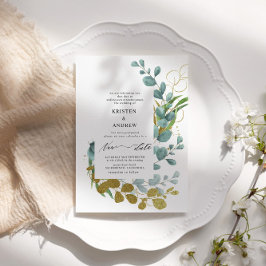 Goldene Eukalyptus Grüne Neue Hochzeit Einladung