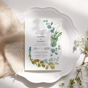 Goldene Eukalyptus Grüne Neue Hochzeit Einladung