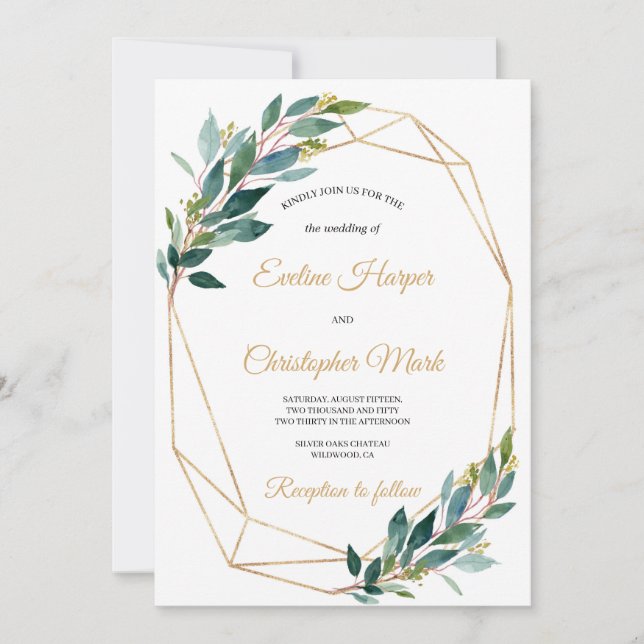 Goldene Eukalyptusgoldene Hochzeit Einladung (Vorderseite)