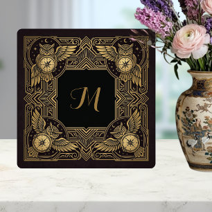 Goldene Eulen-Kompass-Monogramm Art Deco Keramikfl Fliese
