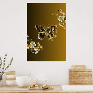 Goldene Euphonie - Schwarze und goldene Schmetterl Poster