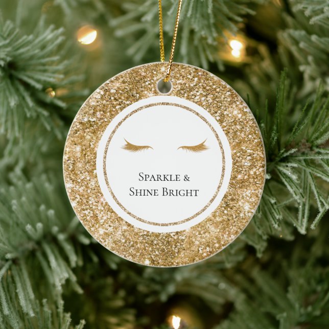 Goldene Eyelashes gürtelförmige Glitzer Keramik Ornament (Baum)