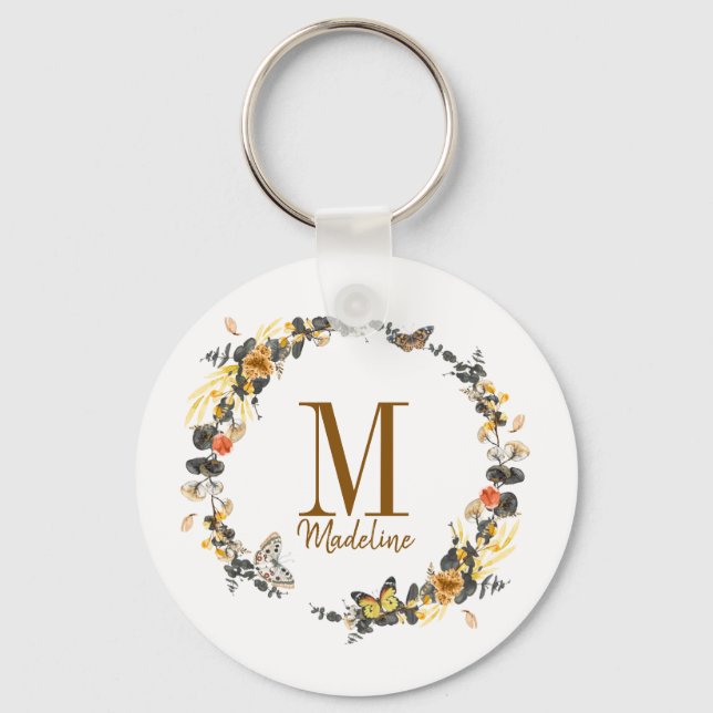 Goldene Fallfolien für personalisierte florale Mon Schlüsselanhänger (Vorderseite)