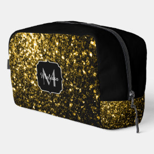 Goldene falsche Glitter-Funkeln schwarzes Monogram Waschbeutel