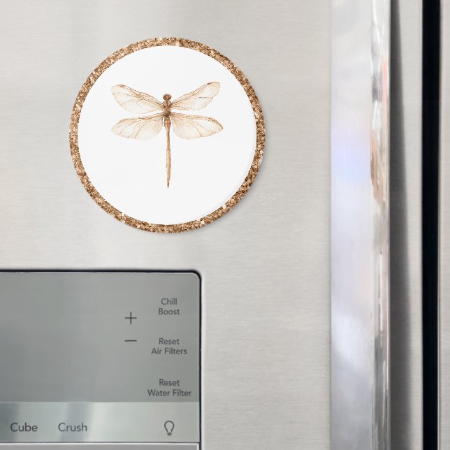 Goldene falsche Glitter Weiße Libelle   Magnet (In Situ (Kühlschrank))