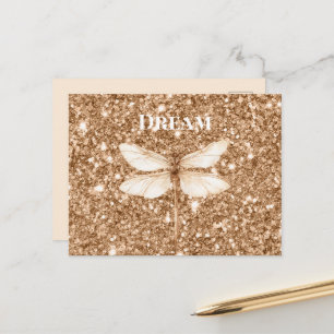 Goldene falsche Glitter Weiße Libelle Postkarte