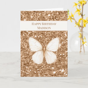Goldene falsche Glitter Weiße Schmetterling Geburt Karte