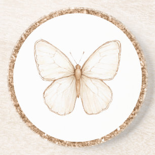 Goldene falsche Glitter Weiße Schmetterling   Getränkeuntersetzer