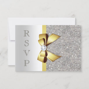 Goldene falsche Schleife Silberne Pailletten Diama RSVP Karte