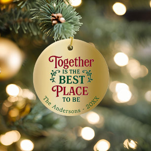 Goldene Familie zitiert Weihnachten Keramik Ornament