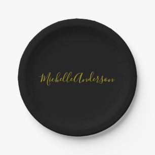 Goldene Farbe Schwarzes modernes minimalistisches Pappteller