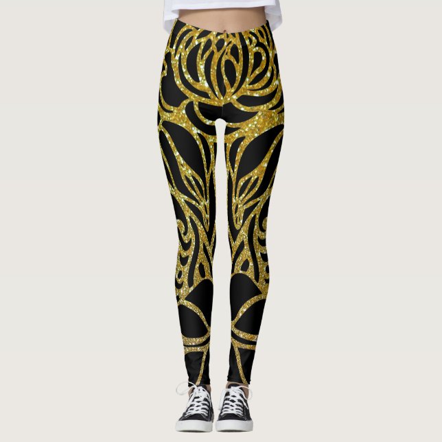 Goldene Farbe Zebra Retro Animal Print Leggings (Vorderseite)
