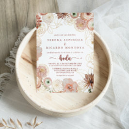 Goldene, farbenfrohe Spanische Hochzeit mit Blumen Einladung