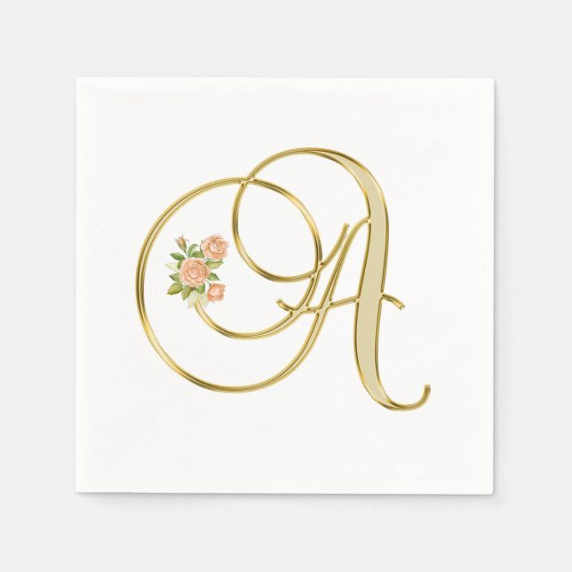 Goldene Farbflormonogramm Buchstabe A Serviette (Vorderseite)