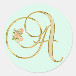 Goldene Farbflormonogramm Letter A Minze Runder Aufkleber