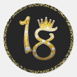 Goldene Faux Glitter Glam Krone Diamant Bling 18.  Runder Aufkleber