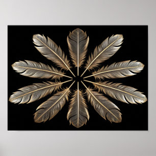 Goldene Federn: Symmetrisches Design der Sternexpl Poster