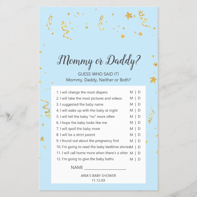 Goldene Feier am Blue Mommy oder Daddy Game Flyer (Vorne)