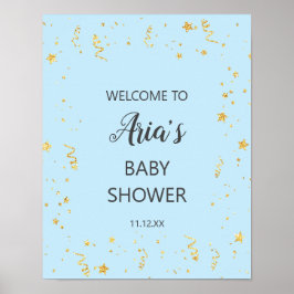 Goldene Feier auf Blue Baby Dusche Begrüßungszeich Poster