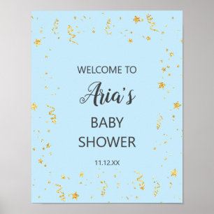 Goldene Feier auf Blue Baby Dusche Begrüßungszeich Poster
